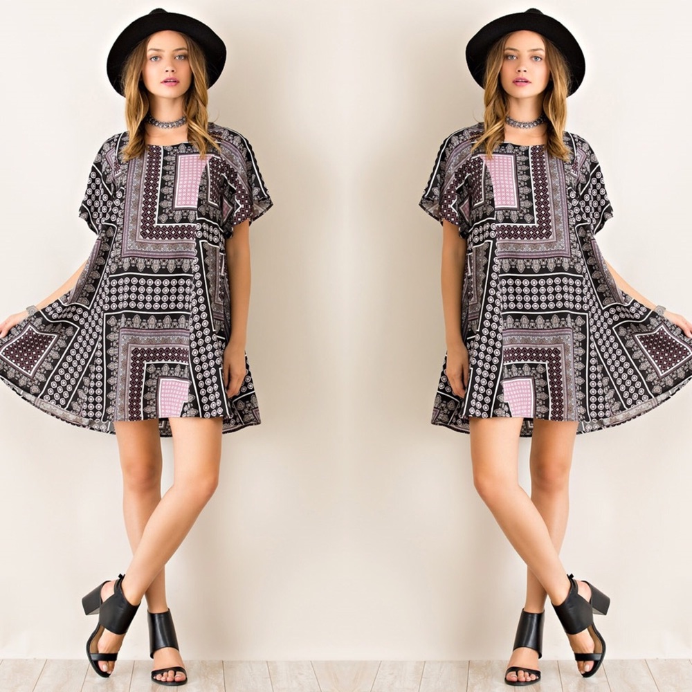 Boho squared printed tent dress